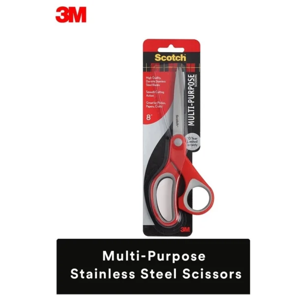 3M Scotch 8  Multi Purpose Stainless Steel Home   Office Soft Rubber Grip Scissors